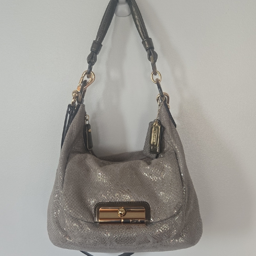SOLD - Coach Gray Hobo Bag with Gold Accents